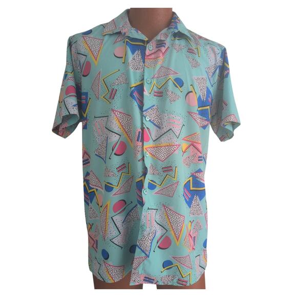 Oh Snap Graphic Print Button Up Shirt Men Medium Retro 80s 90s Saved by the Bell - Picture 1 of 6